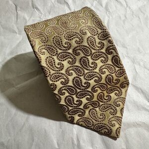 CANALI Men's 100% Silk Necktie Gold Paisley Geometric Made in Italy 60"x3.5"